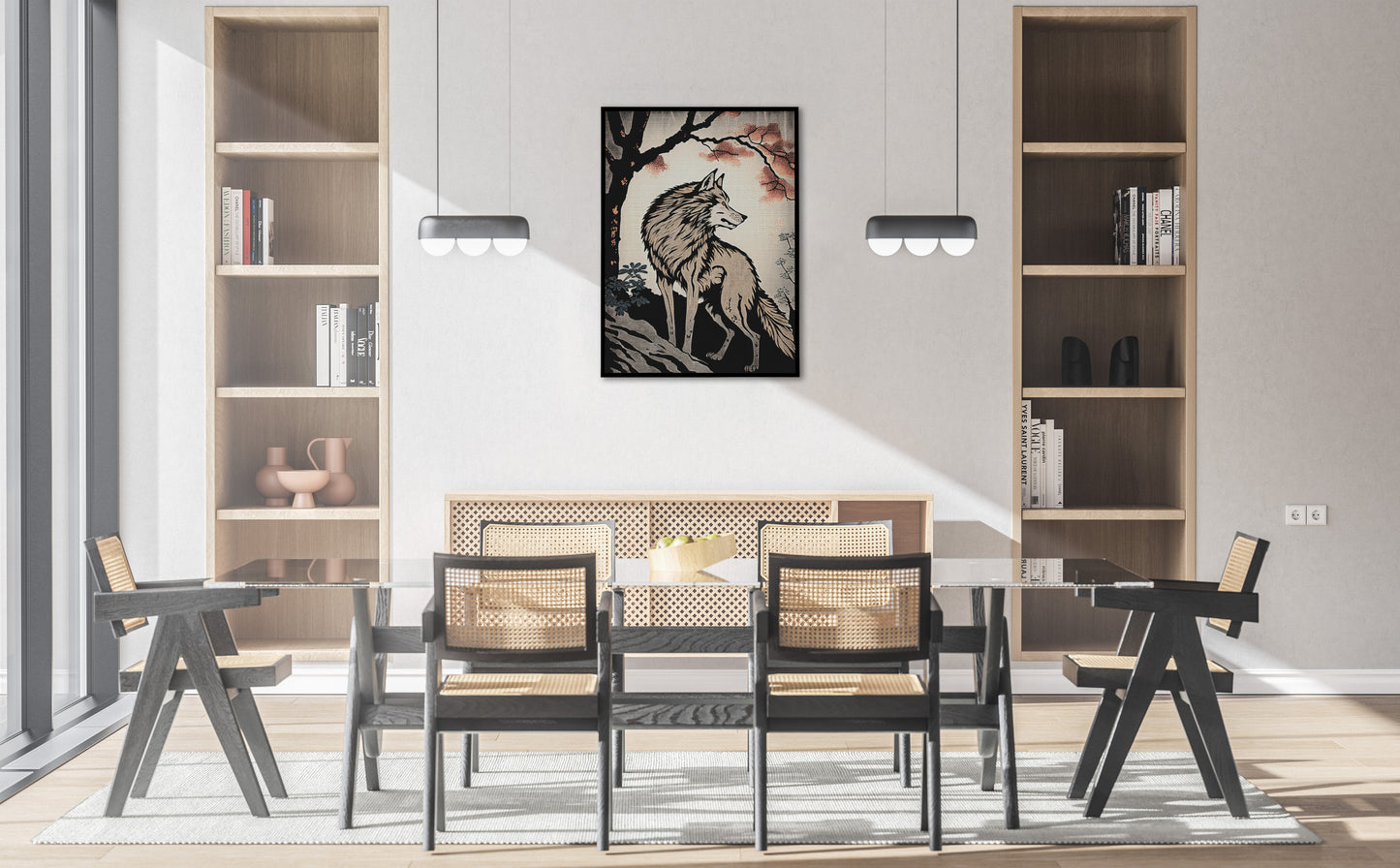Japanese Wolf in Forest Poster - Ukiyo-e Style Wall Art, Japanese Illustration Print for Home Decor