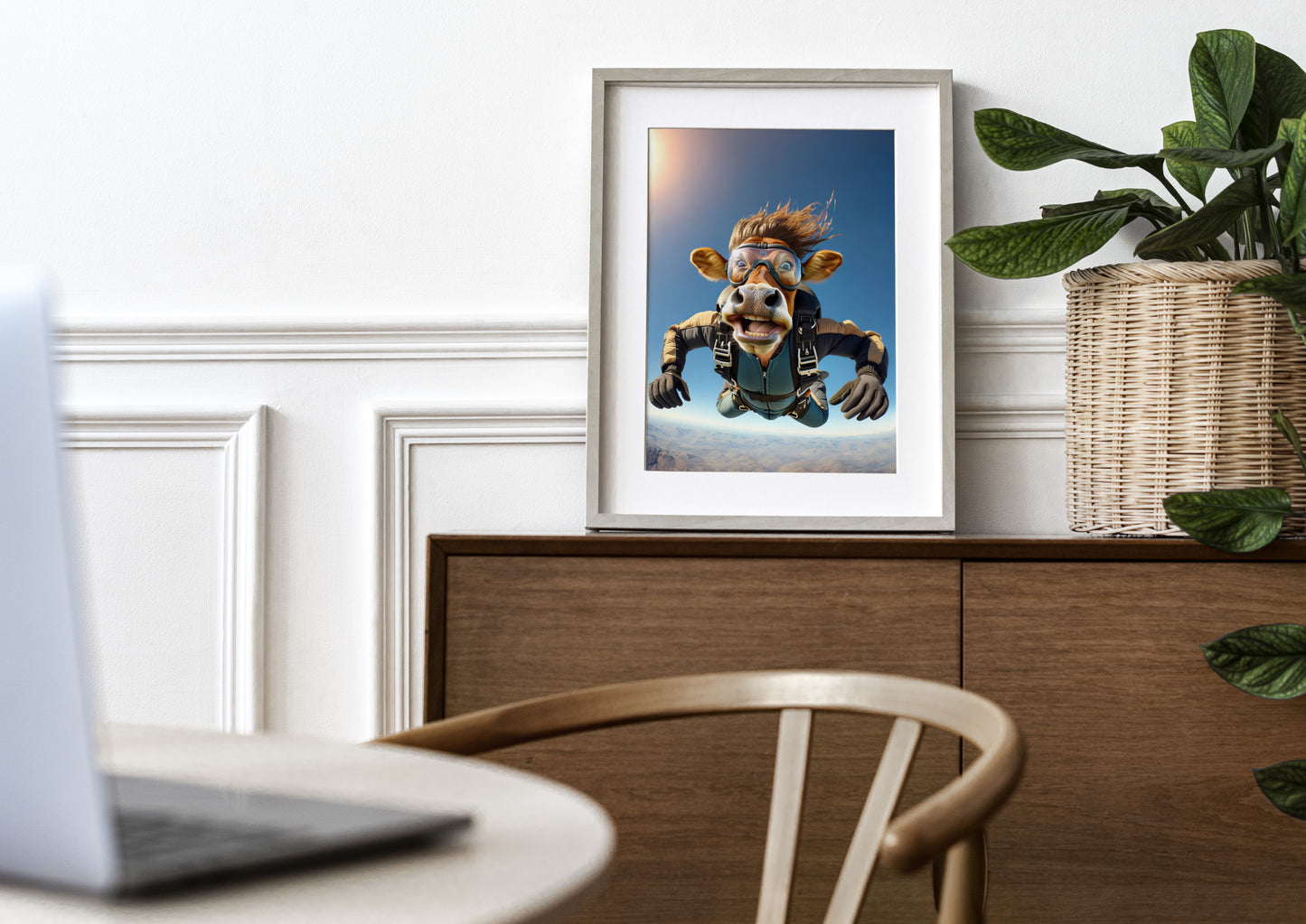 Affiche murale Vache en chute libre, Poster Skydiving Animal, Décoration Sport Extrême, Cadeau original