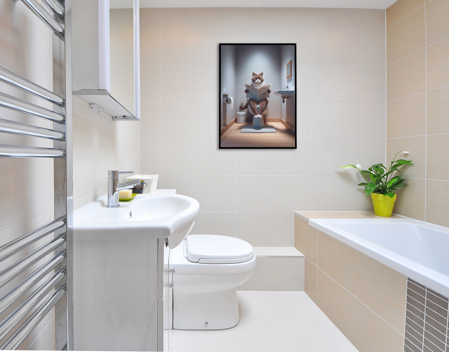 Affiche murale Chat British Shorthair Chocolat et Blanc - Déco WC & Salle de Bain Humour, Idée Cadeau Fun Originale