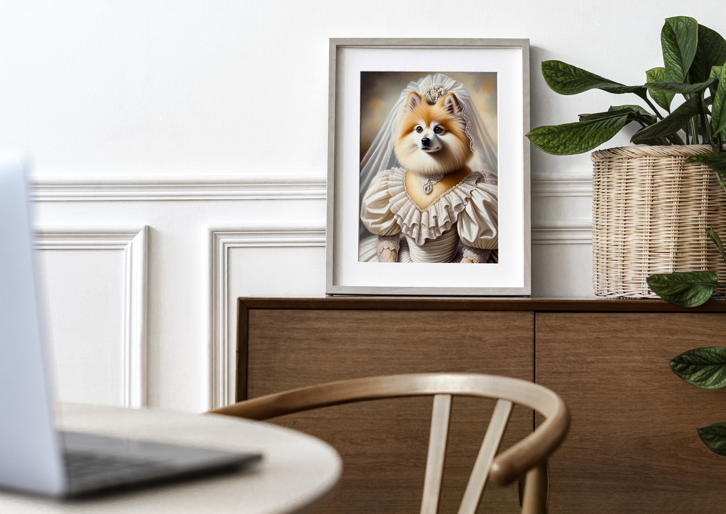 Dog Wedding Poster - Funny Animal Wall Art | Bride Spitz in Dress | Unique Home Decor | Perfect Gift