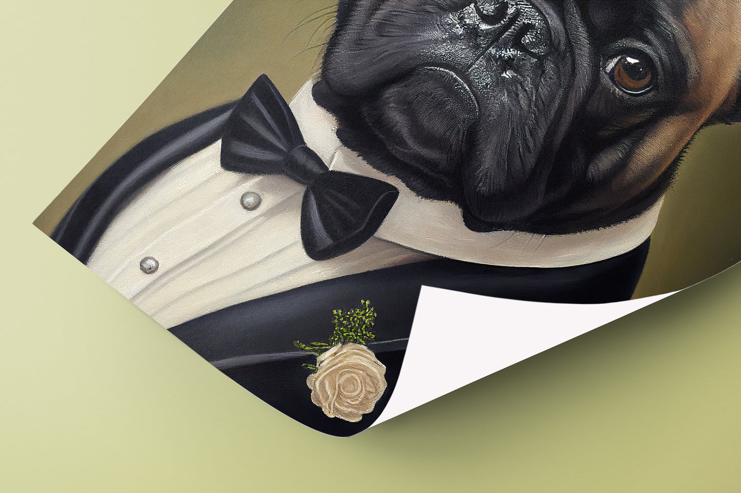 Chic French Bulldog Poster in Tuxedo - Humorous Wall Art Print - Elegant Dog Portrait Decor