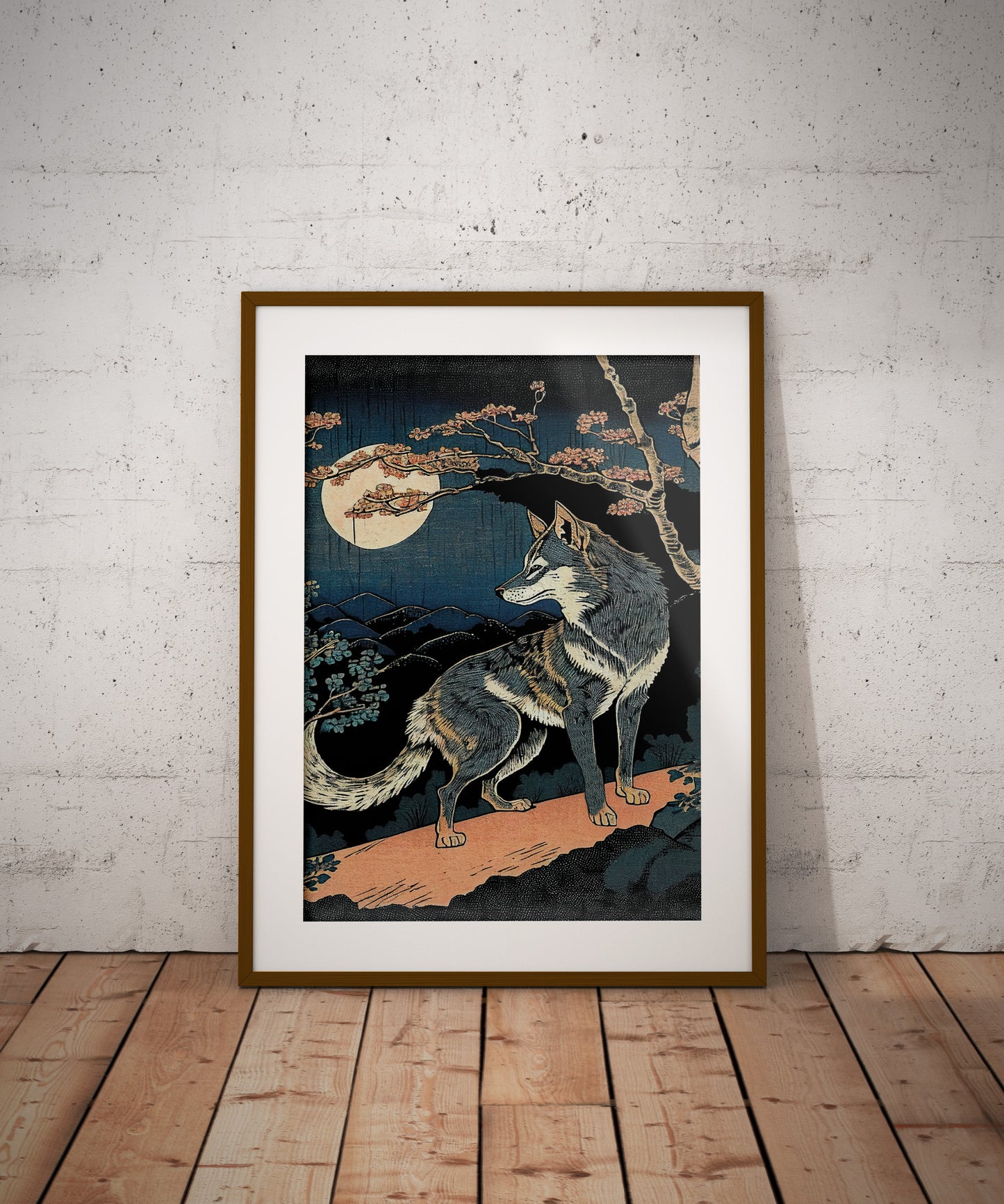 Japanese Wolf and Moon Art Poster | Wall Decoration | New Japanese Style | Frame-Ready Wall Art