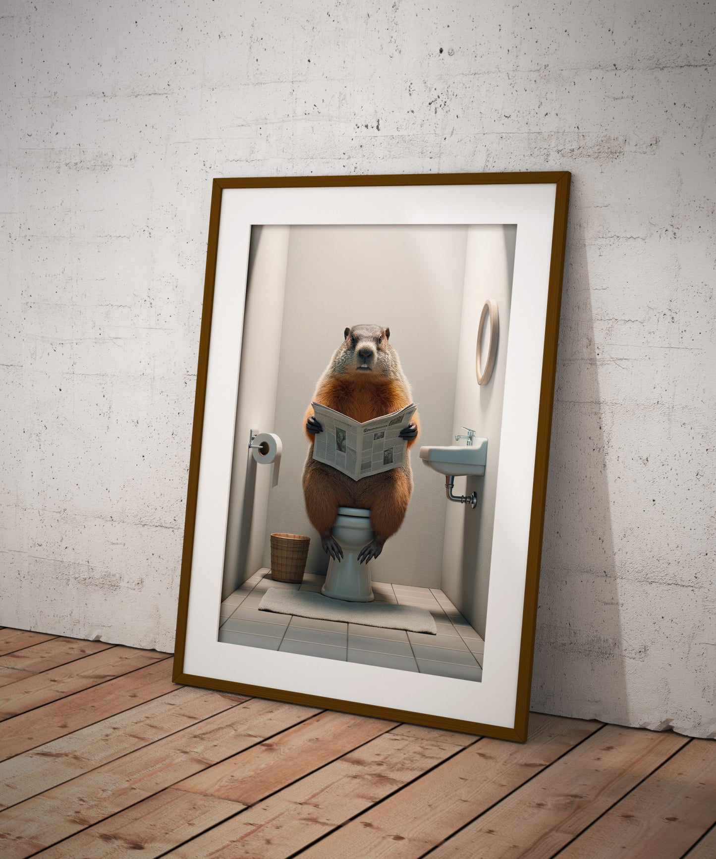 Groundhog Reading Newspaper Poster - Funny Bathroom Wall Art Decor, Unique Gag Gift for Toilet or WC