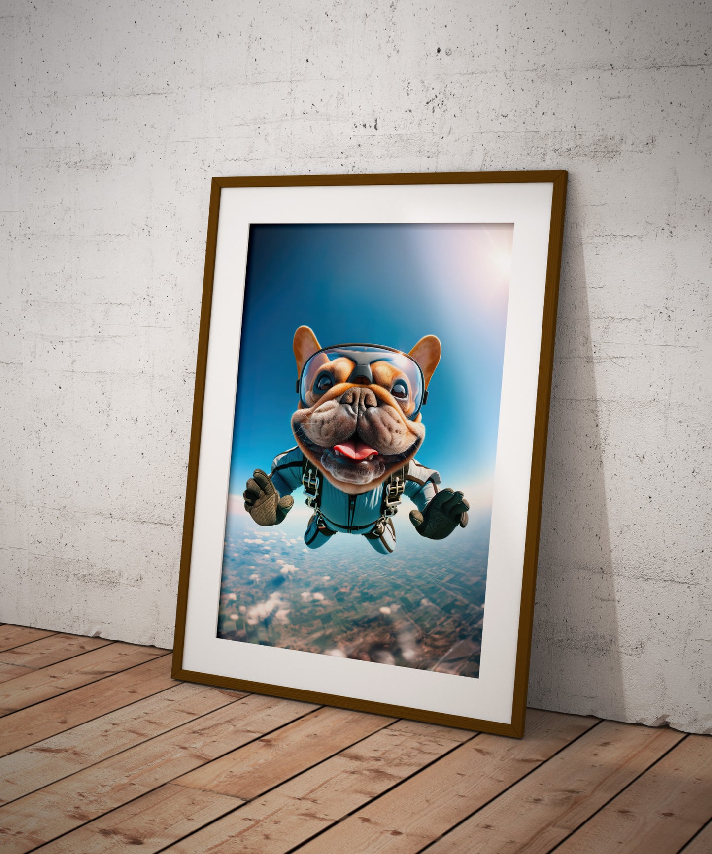 "Epic Skydiving French Bulldog Poster - Unique Animal Print Wall Art for Dog Lovers & Extreme Sport Décor"