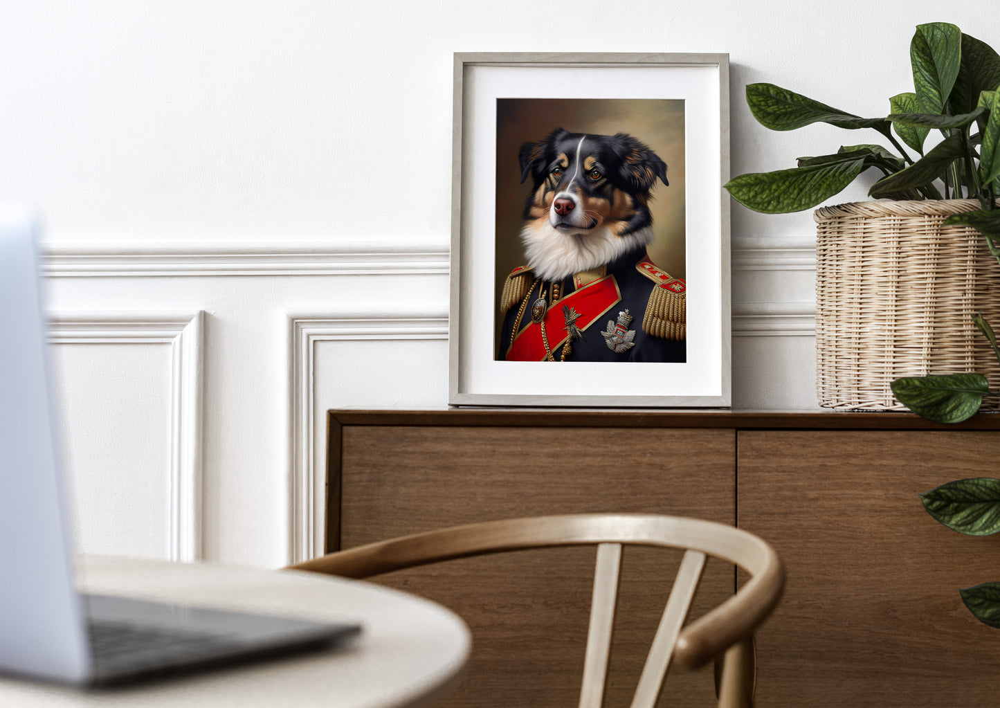Poster chien Berger Australien en Uniforme Militaire - Affiche murale Animaux Décoration