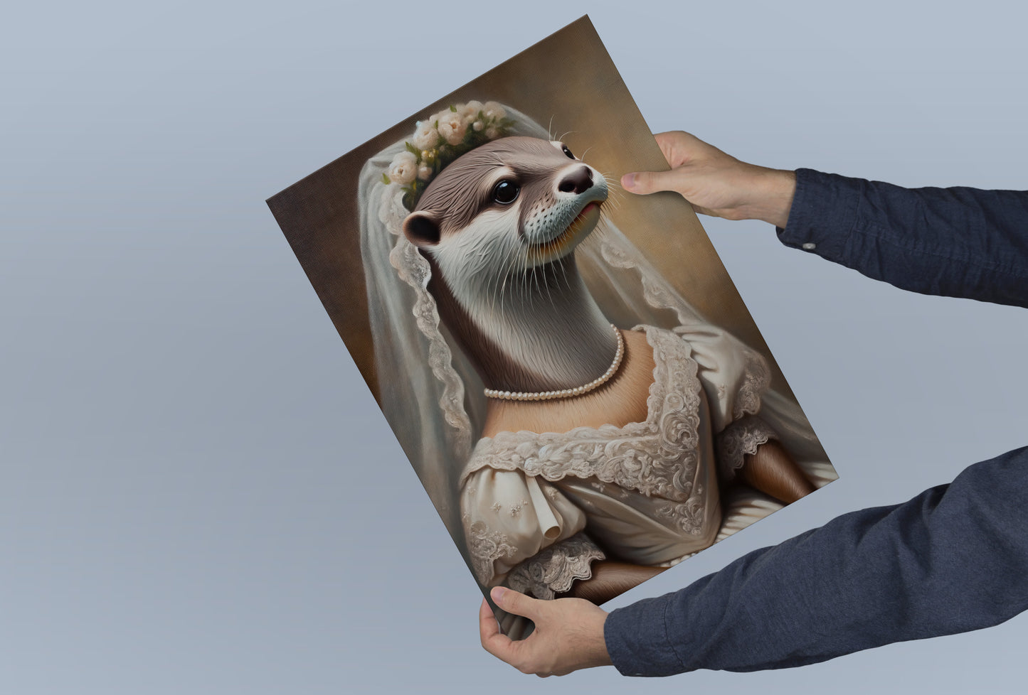 Otter Bride Poster - Funny Animal Wall Art Decor - Unique Wedding Gift - Otter in Wedding Dress Artwork