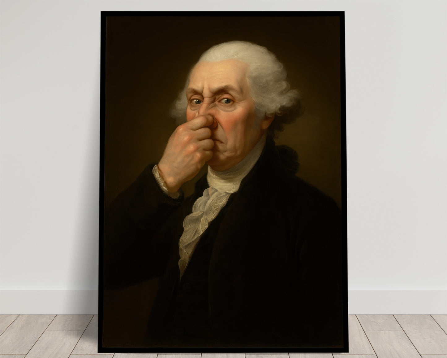 Funny George Washington Bathroom Poster – Quirky Toilet Humor Wall Art, Framed President Parody, Restroom Decor & Gag Gift