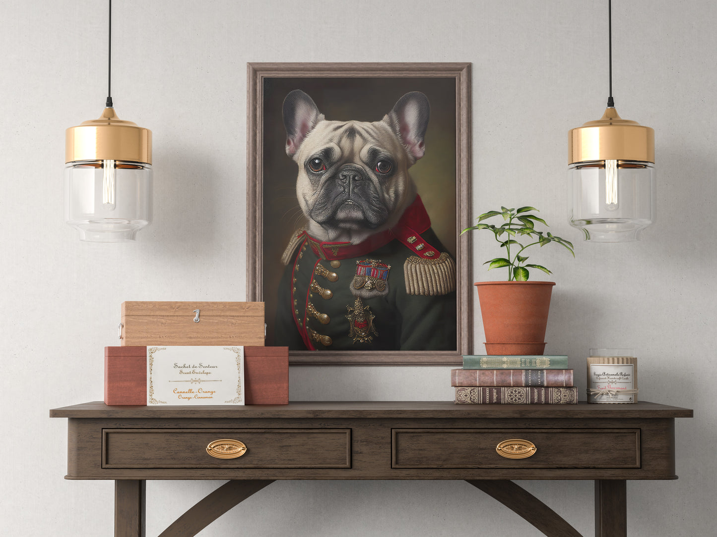French Bulldog in Military Uniform Poster, Animal Wall Art, Dog Decor, Framed Wall Poster