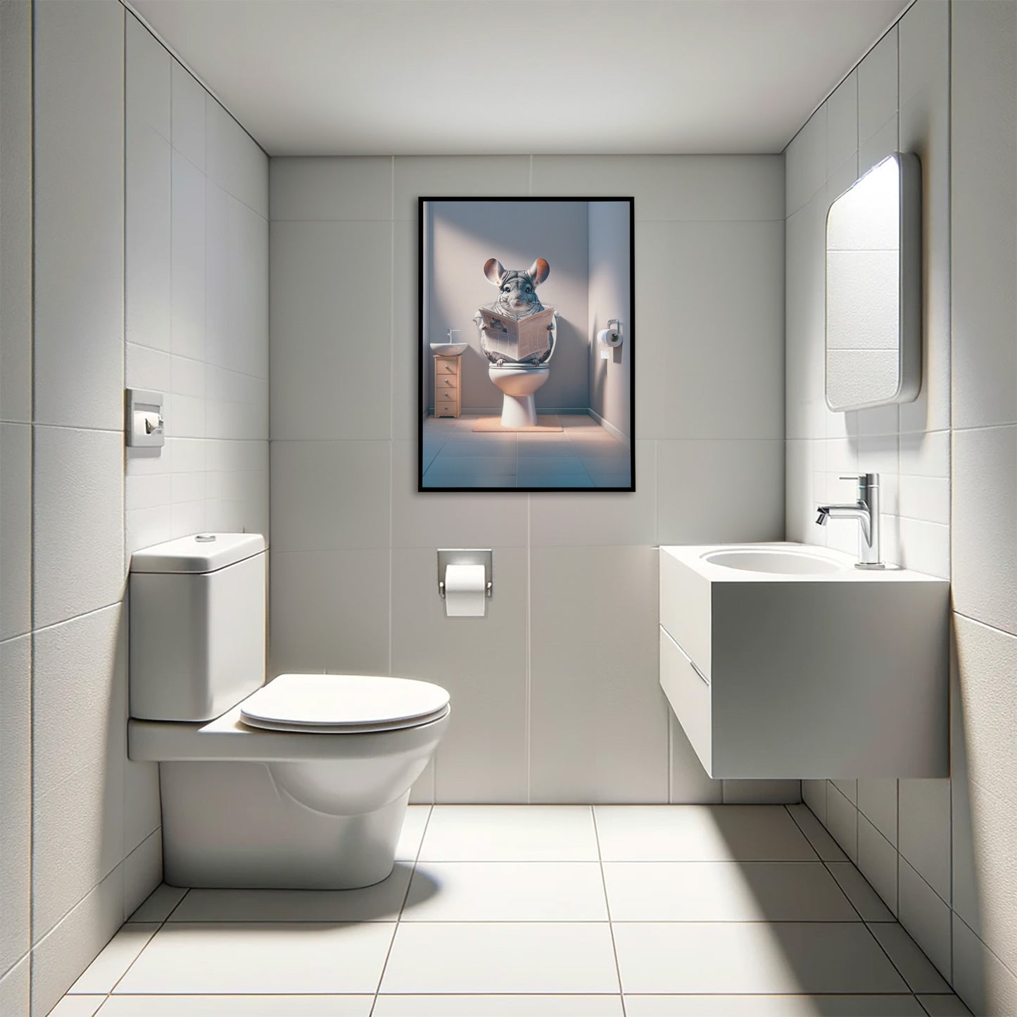 Chinchilla Reading Newspaper Poster - Funny Bathroom Wall Art & Unique Gag Gift for WC Decor