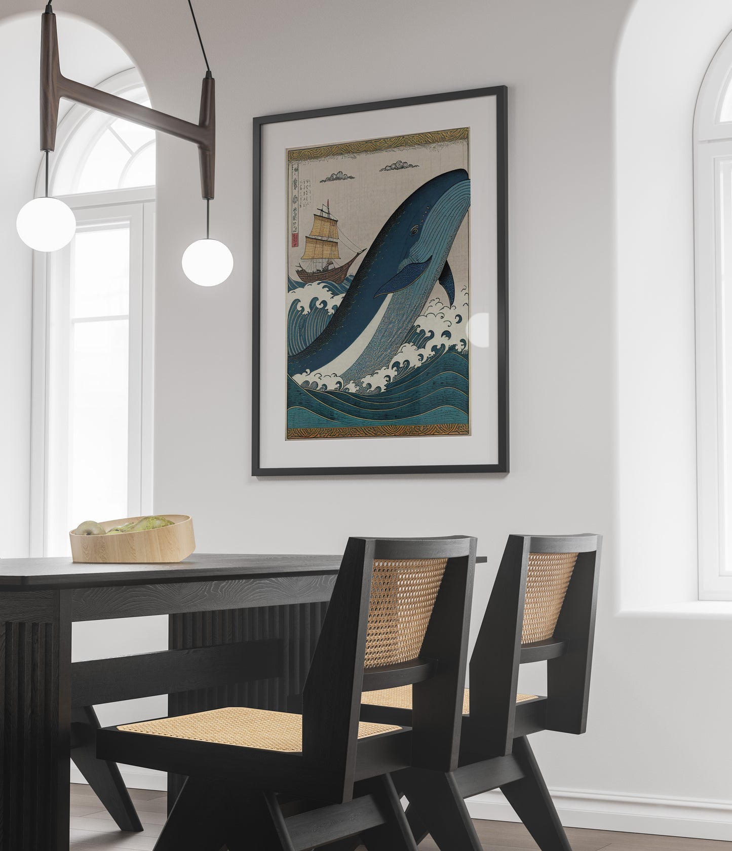 Japanese Ukiyo-e Style Whale and Boat Poster, Artistic Wall Art, Japan-Inspired Decoration Print