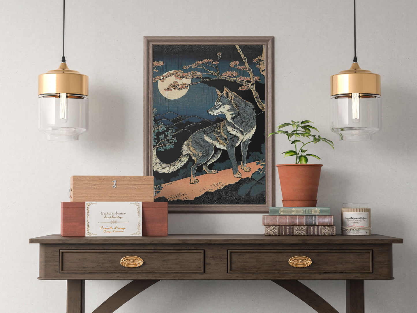Japanese Wolf and Moon Art Poster | Wall Decoration | New Japanese Style | Frame-Ready Wall Art