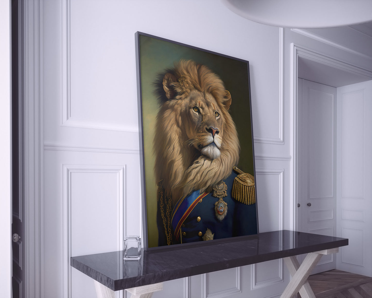 Heroic Lion Poster in Military Uniform, Animal Wall Art, Feline Wall Decoration, Portrait Print