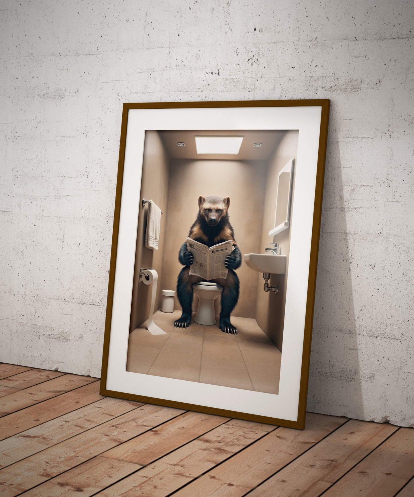 Poster Humour : Glouton lisant le journal sur WC, Décoration Salle de Bain, Cadre Déco Toilette, Idée Cadeau Originale