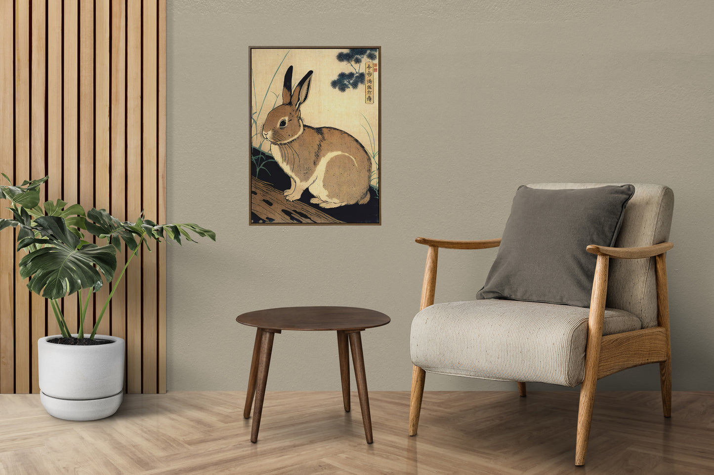 Japanese Ukiyo-e Rabbit Poster, Traditional Art Style Wall Decor, Japan Rabbit Illustration Print for Home