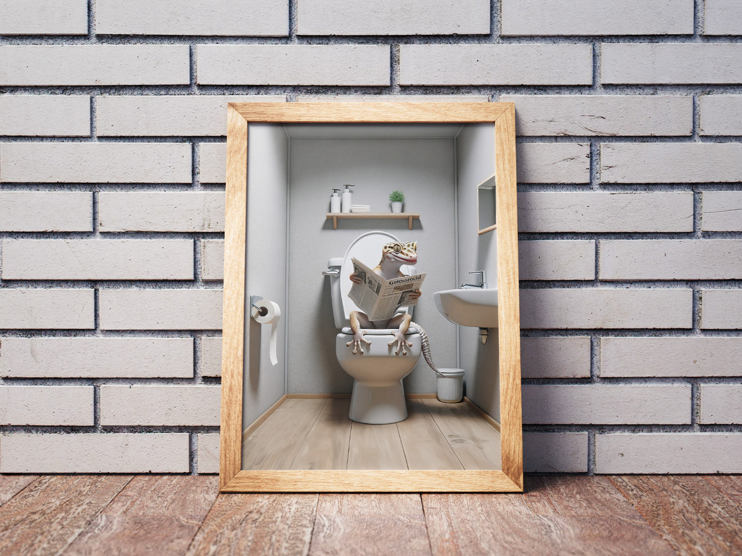 Gecko Reading Newspaper Toilet Poster - Funny Bathroom Decor, Unique WC Wall Art, Hilarious Gift Idea