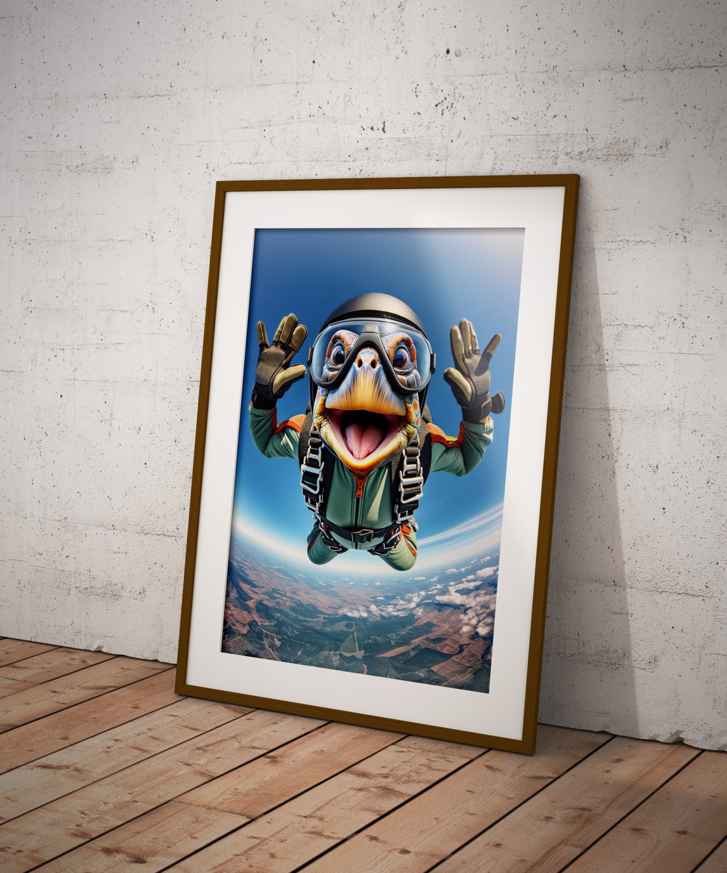 Affiche Tortue Saut en Parachute - Poster Animal Skydiving - Décor Murale Sport Extrême - Idée Cadeau Originale