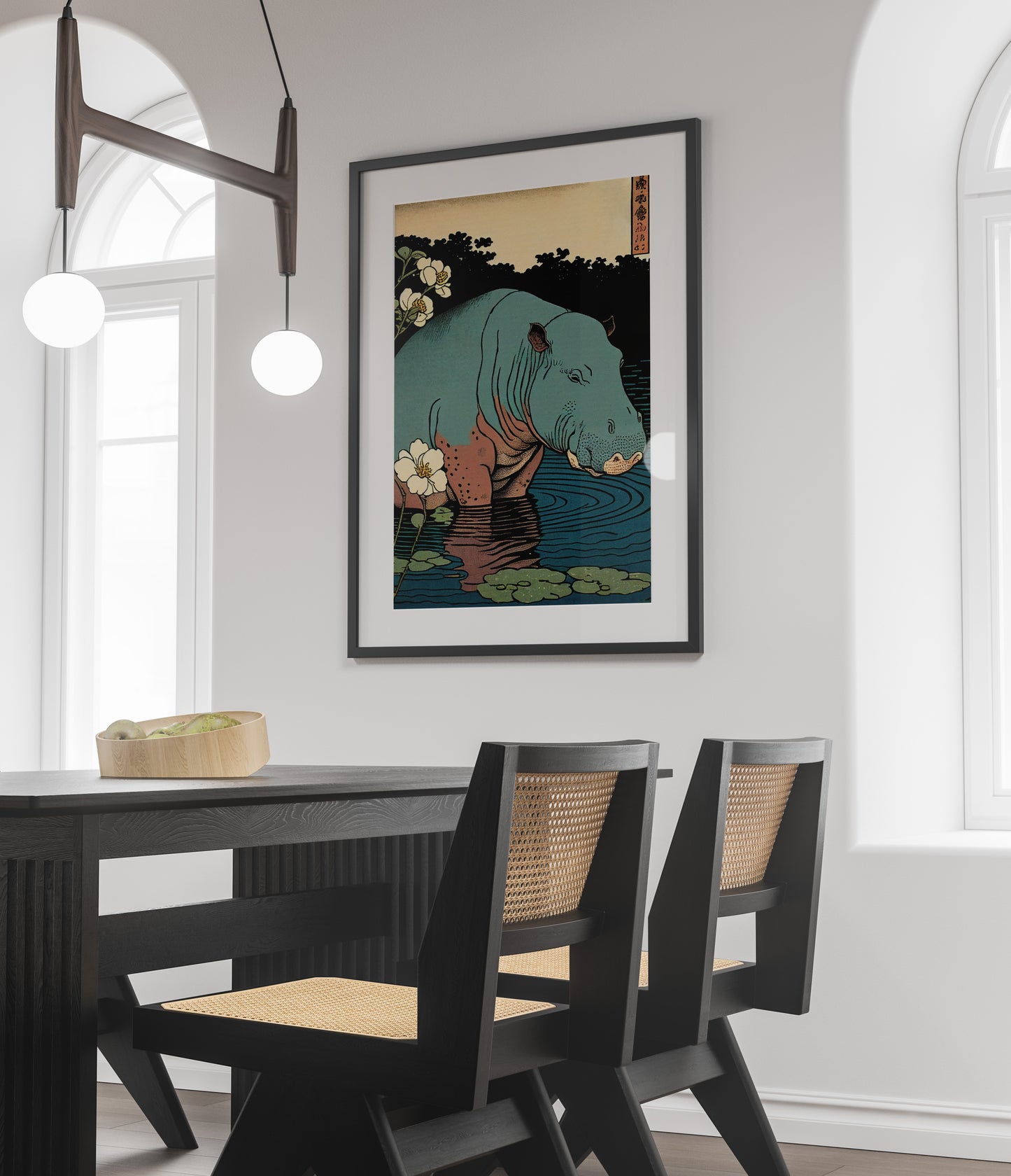 Vintage Japanese Ukiyo-e Hippopotamus Poster | Animal Wall Art Print for Home Decor