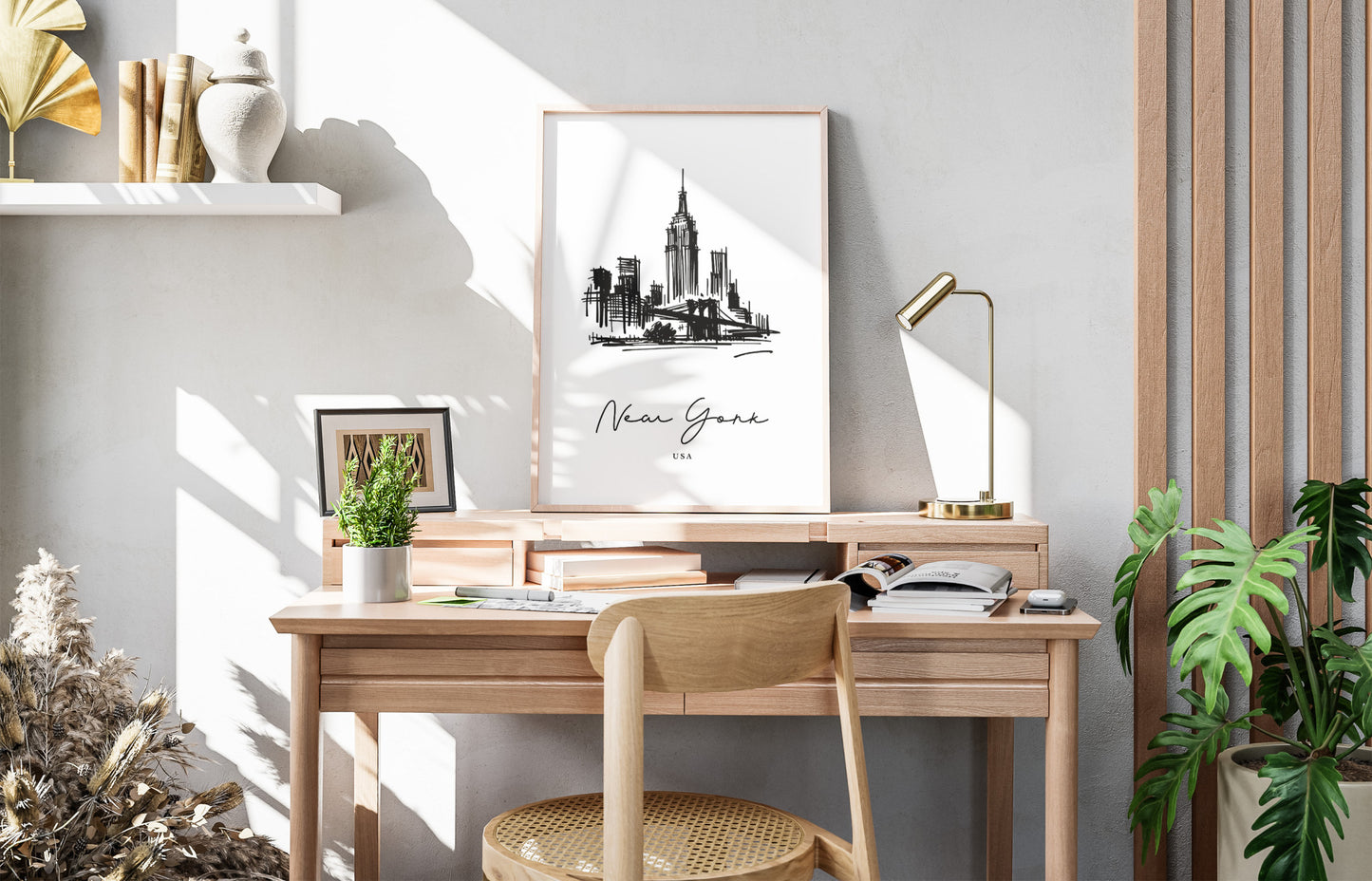 Poster mural paysage New York, Illustration New-Yorkaise, Art mural salon, Décor chambre, Poster bureau, Idée cadeau chic NYC