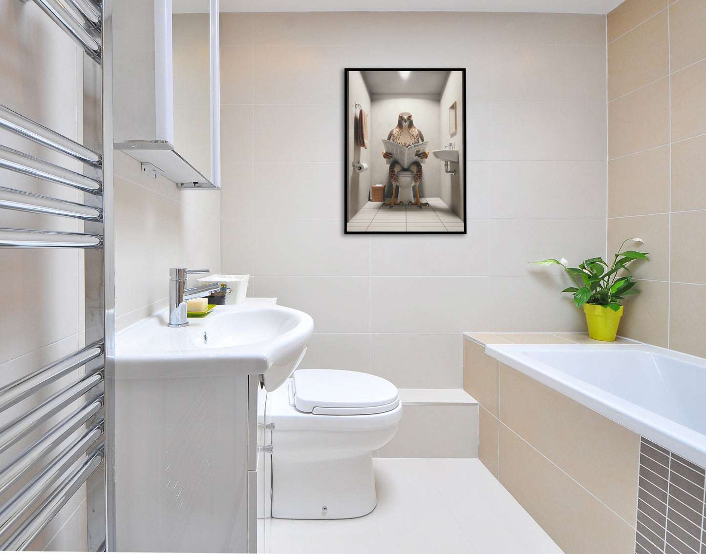 Funny Hawk Reading Newspaper Poster – Unique Bathroom Decor Wall Art, Perfect Gag Gift for Toilet or WC