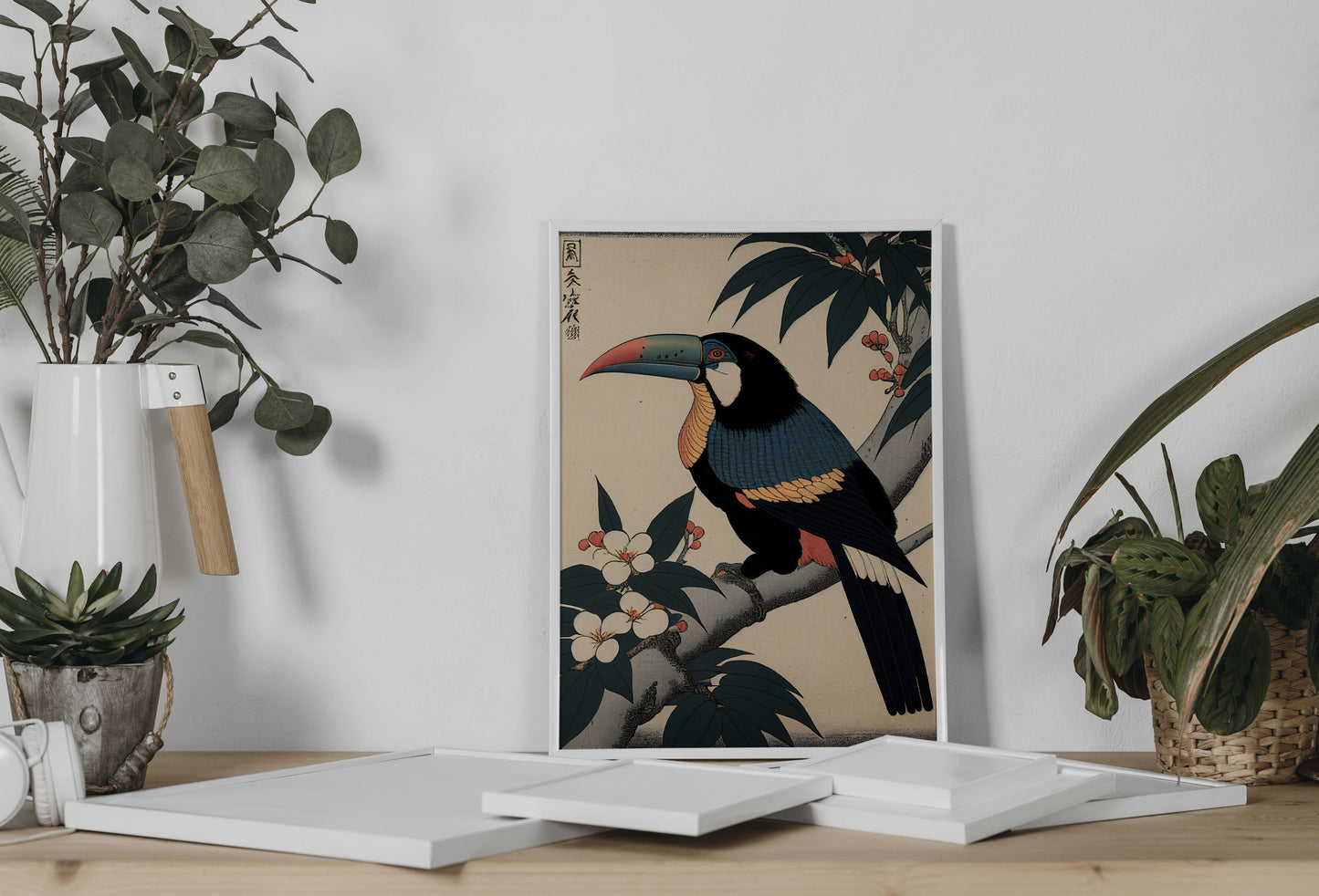 Japanese Ukiyo-e Toucan Poster, Artistic Illustration Wall Art, Unique Toucan Decor for Home & Office