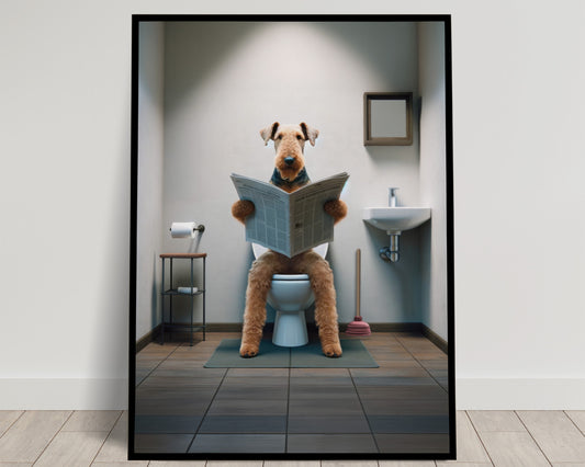 Poster Humour Toilette avec Airedale Terrier, Déco Salle de Bain, Art Mural WC, Cadre Déco et Poster Toilettes