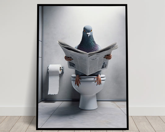 Poster Humoristique de Pigeon Lisant, Décoration WC, Tableau Salle de Bain, Cadeau Drôle, Art Mural pour Toilettes