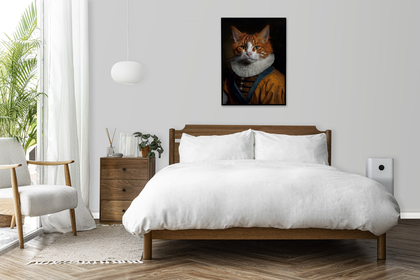 Poster Illustration Chat Baroque - Décoration Murale Animaux - Portrait Noble de Chat
