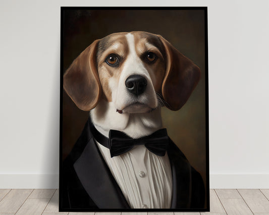 Chic Beagle in Tuxedo Poster - Humorous Dog Wall Art Print for Home Decor
