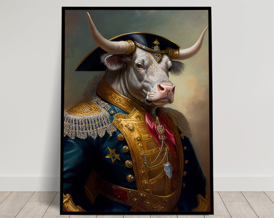 Poster Taureau en Uniforme Militaire - Décoration Murale Animaux, Art et Affiches