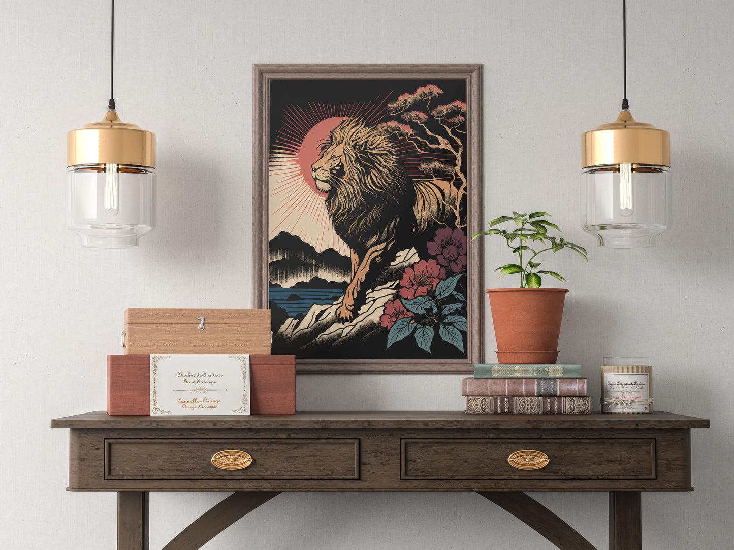Japanese Lion Poster - Ukiyo-e Style Wall Art, Unique Lion Print, Japanese Wall Decoration