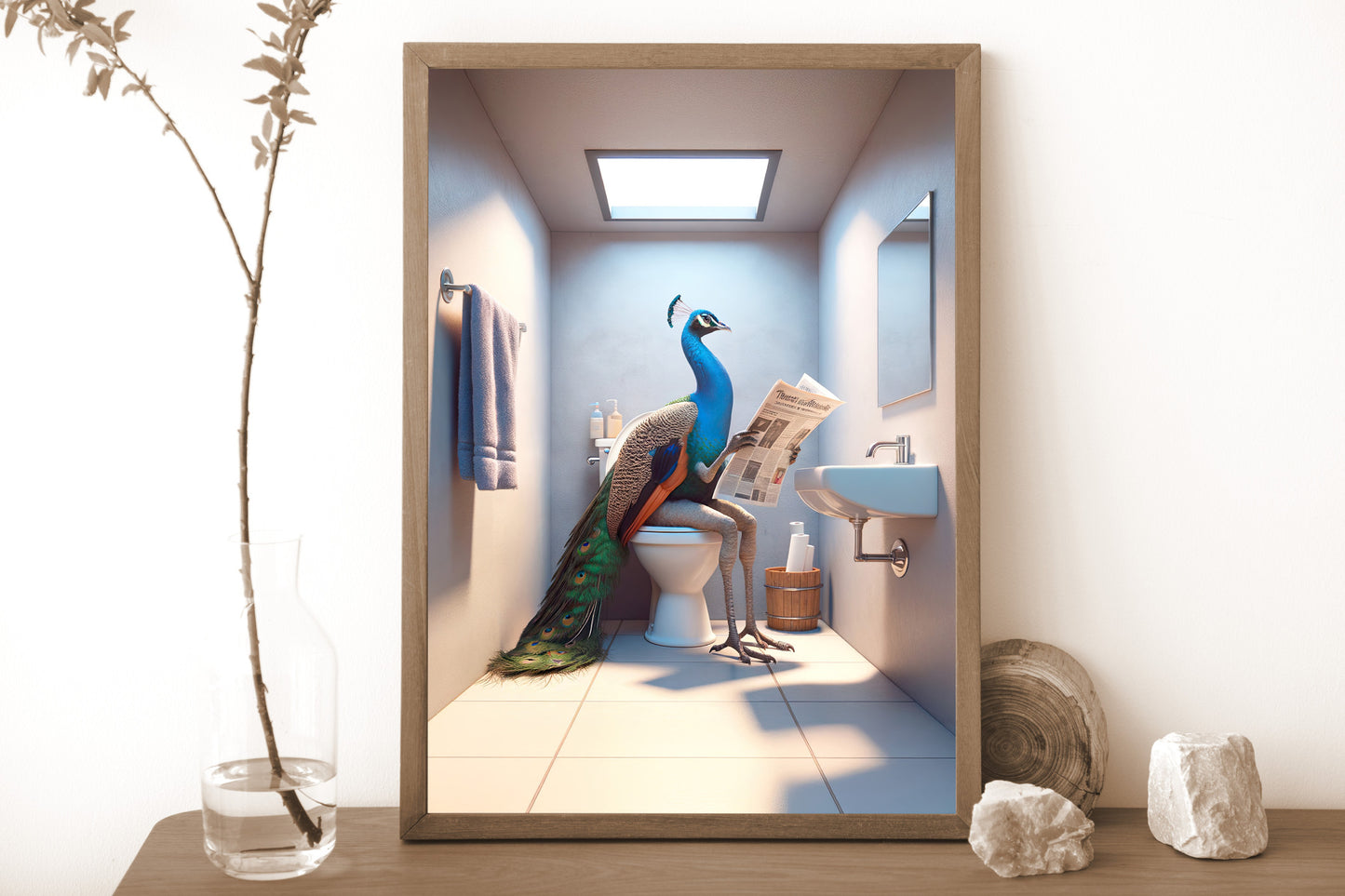 Peacock Toilet Humor Poster - Unique Funny Bathroom Wall Art Decor, Gag Gift WC Poster