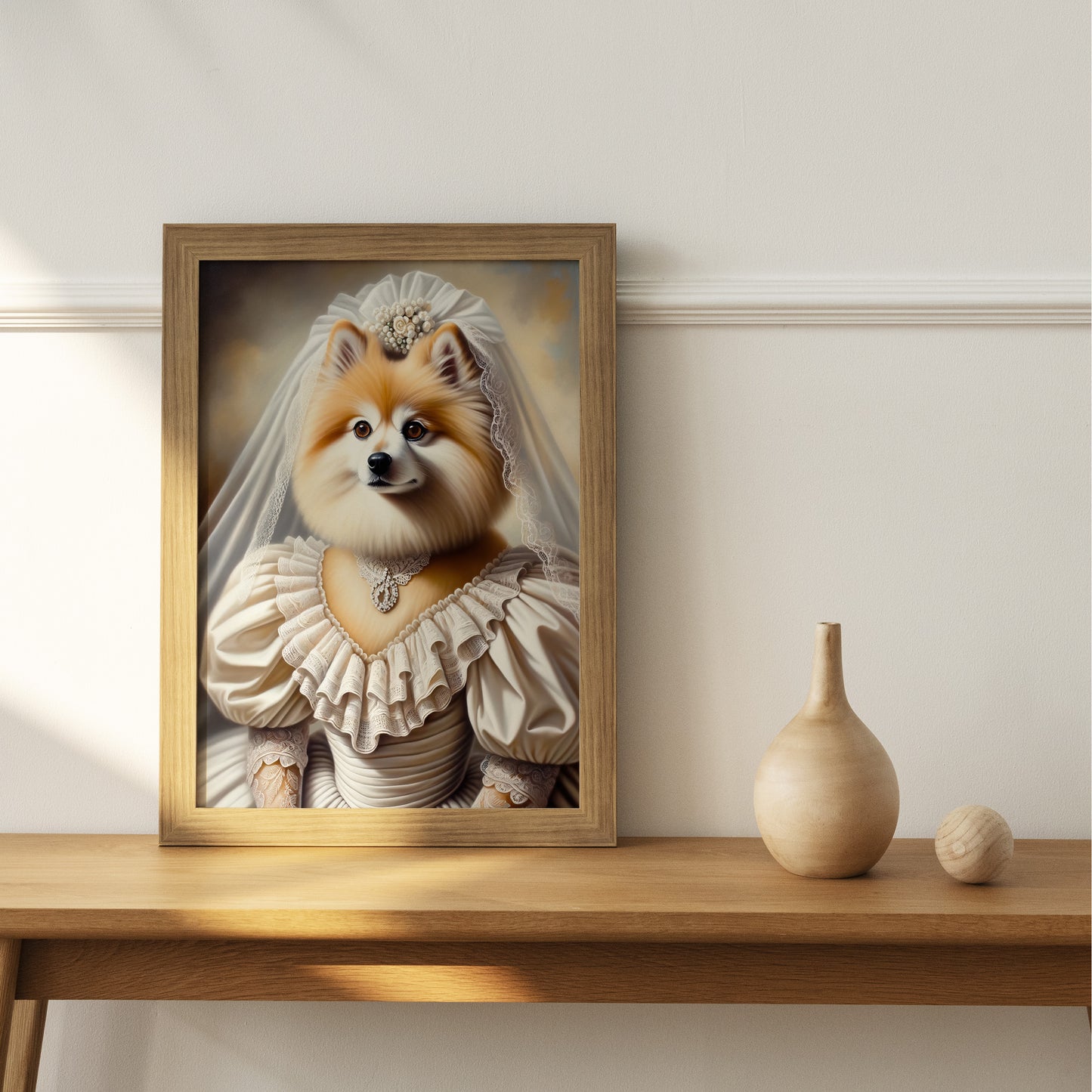 Dog Wedding Poster - Funny Animal Wall Art | Bride Spitz in Dress | Unique Home Decor | Perfect Gift