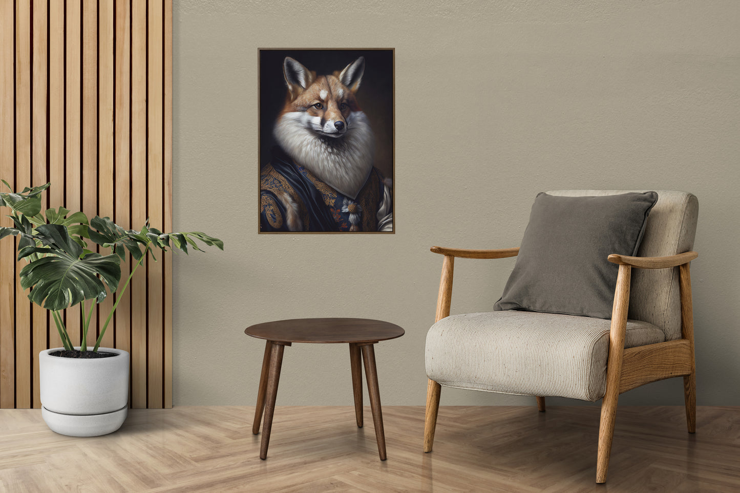 Baroque Style Noble Fox Portrait Poster, Animal Wall Art Decoration, Silver Fox Artwork