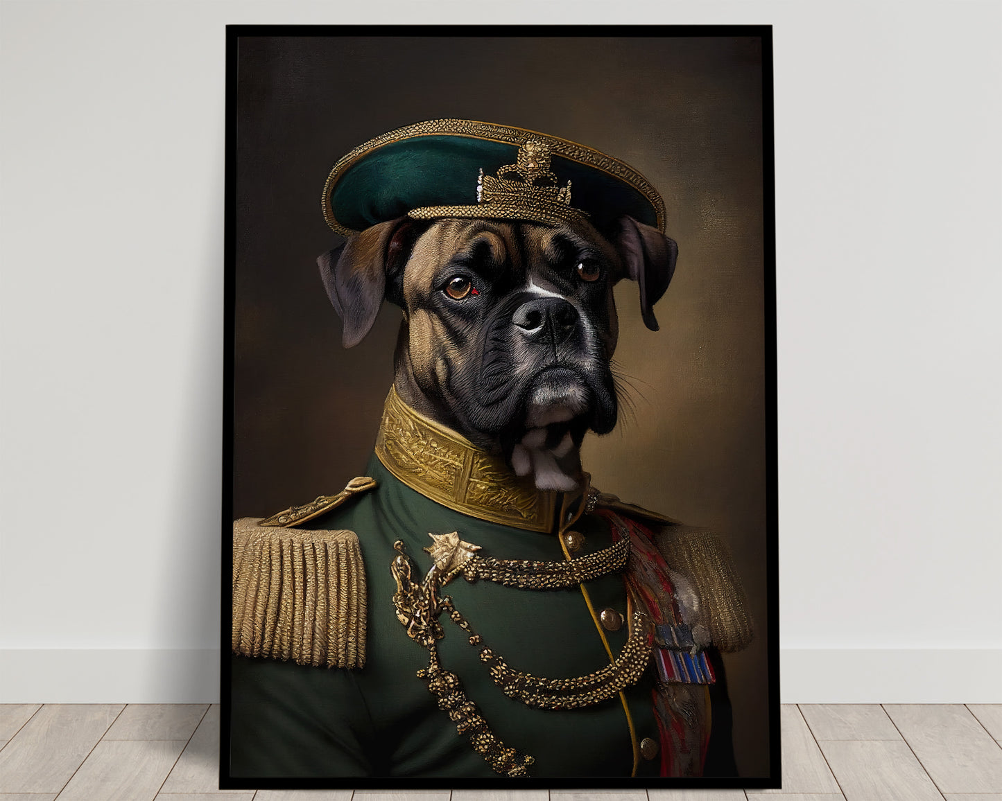 Heroic Boxer Dog Poster in Military Uniform – Animal Wall Art Decoration to Frame for Home Decor