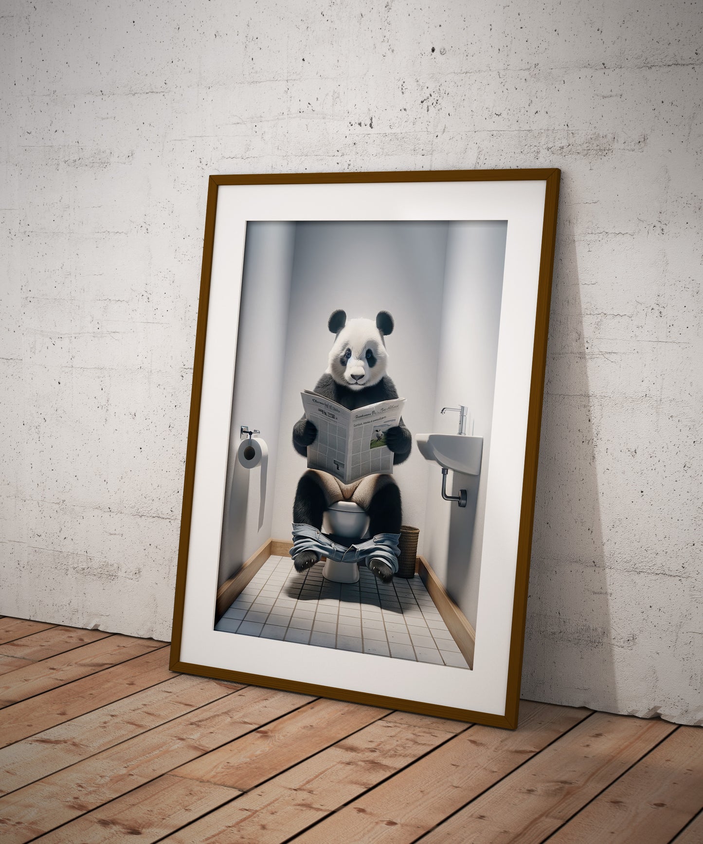 Panda Reading Newspaper Toilet Poster - Funny Bathroom Wall Art - Unique Gift Idea