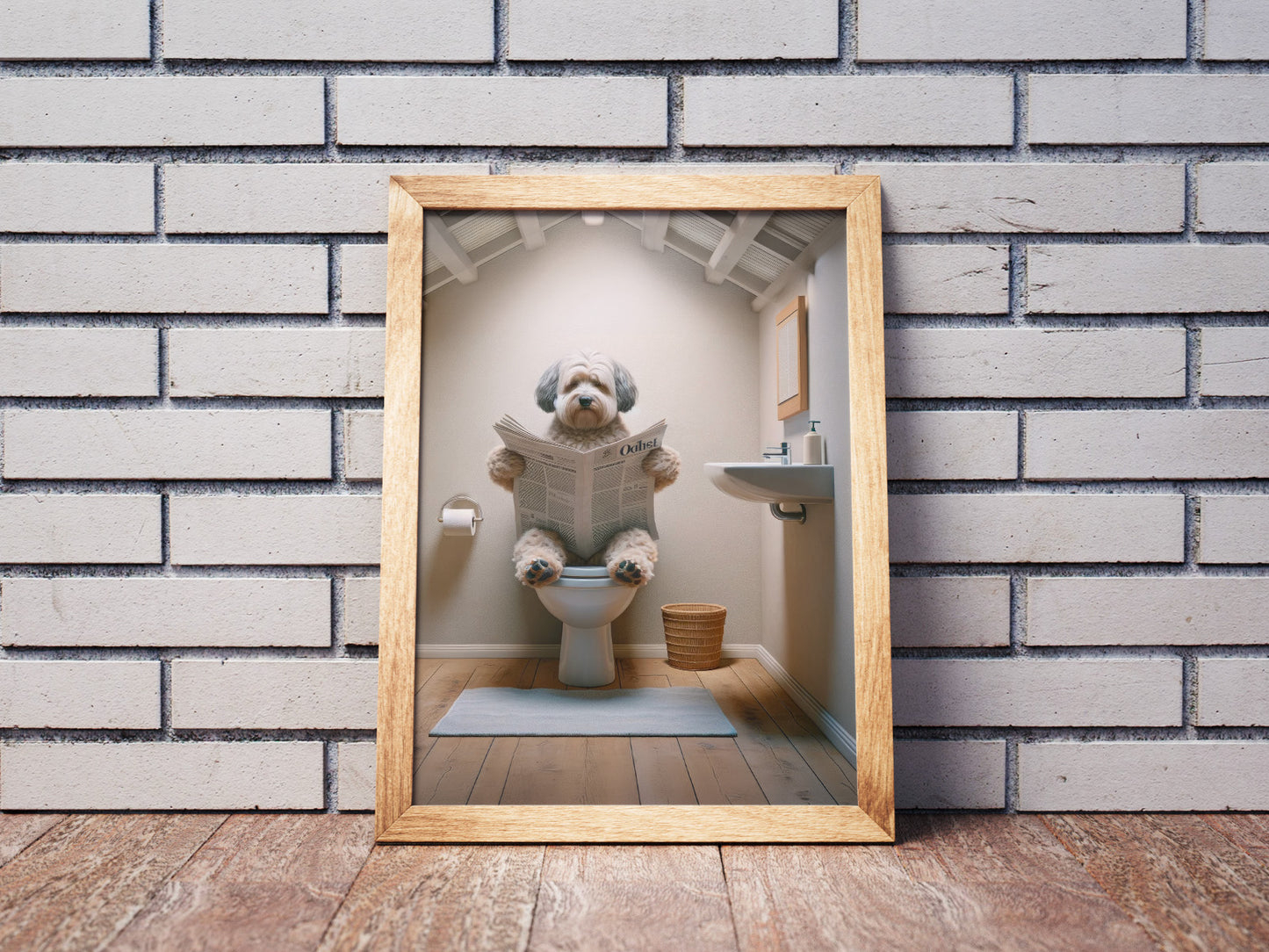 Poster Humour: Bichon Havanais lisant aux Toilettes - Décoration Salle de Bain, Cadeau Amusant