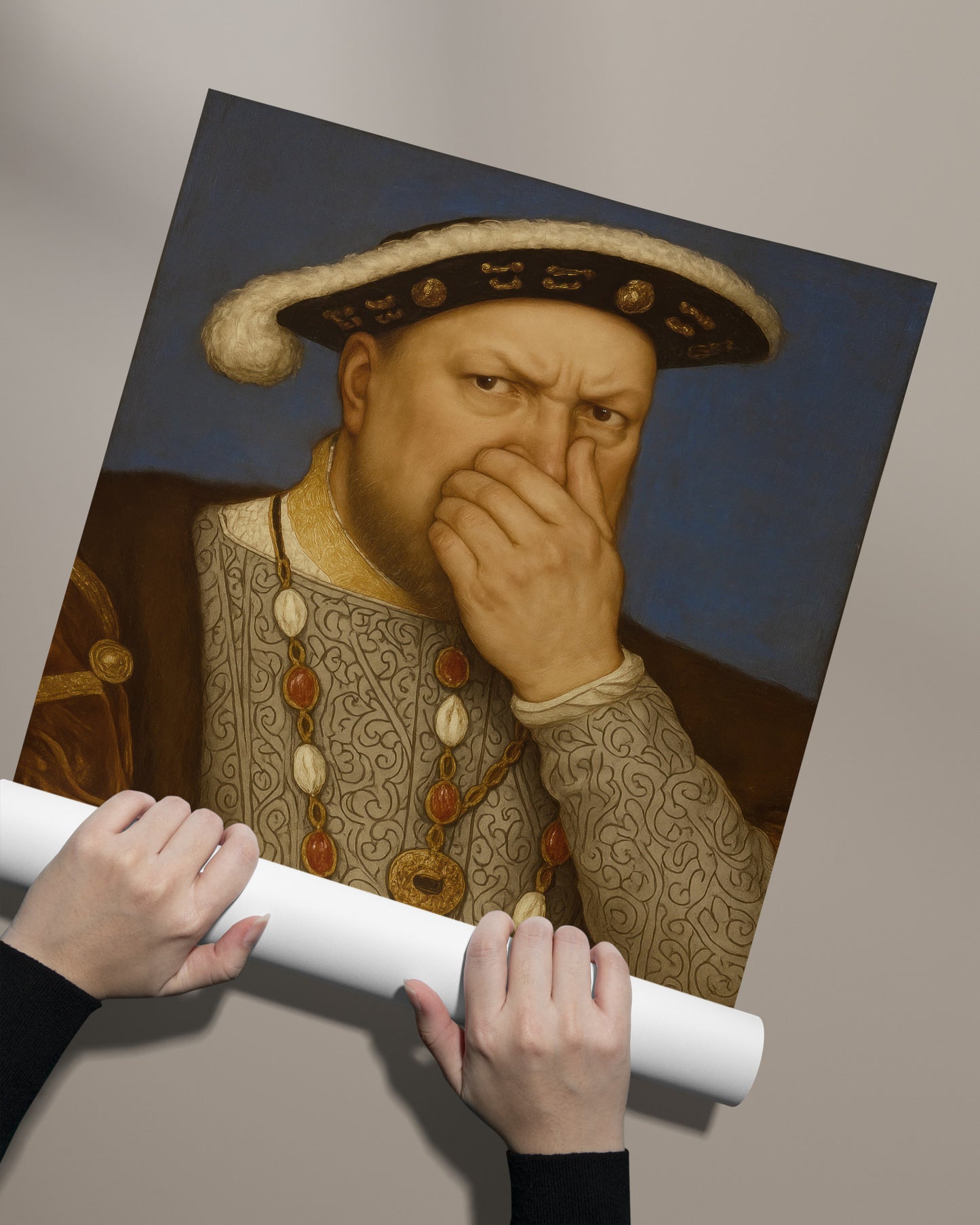Funny Henry VIII Bathroom Poster – Quirky Restroom Wall Art, Parody Toilet Humor Decor, Unique Framed Gift for Home