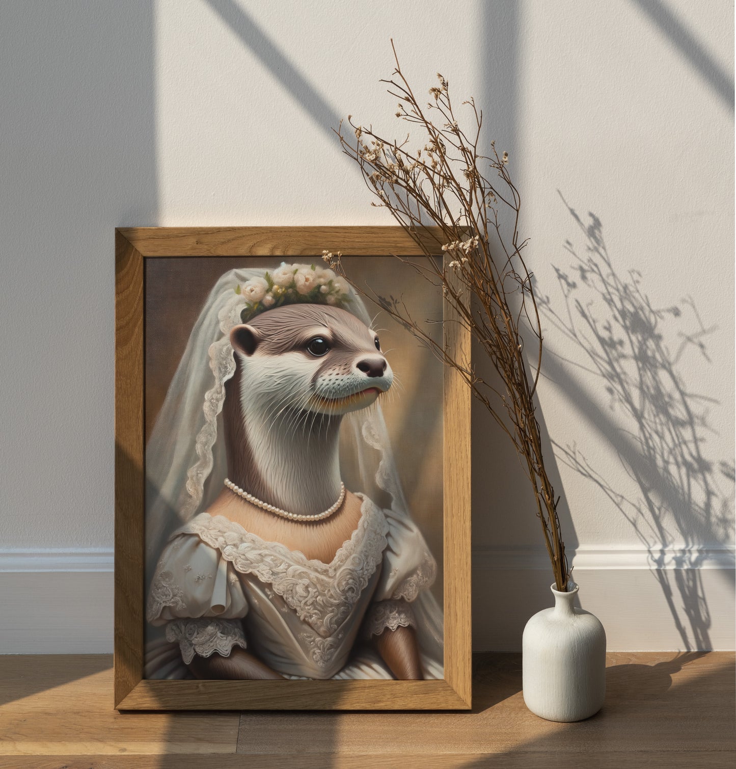 Otter Bride Poster - Funny Animal Wall Art Decor - Unique Wedding Gift - Otter in Wedding Dress Artwork