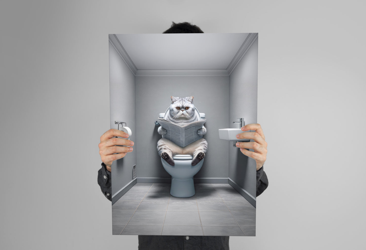 Silver Shaded Exotic Shorthair Cat Poster - Bathroom Decor Art Print - WC Wall Art - Cat Lover Gift
