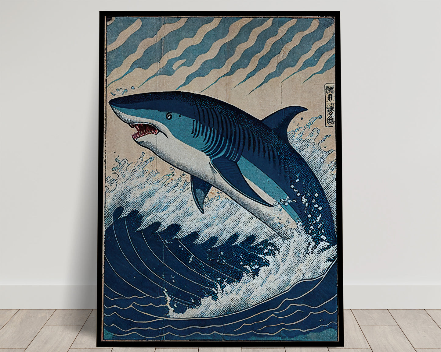 Japanese Shark Poster - Ukiyo-e Style Wall Art, Japan-Inspired Shark Print Decoration for Home or Office