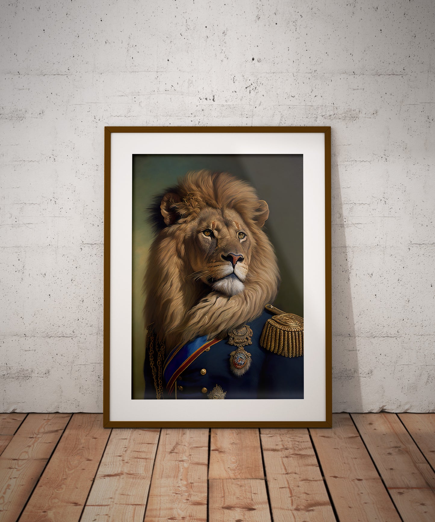 Heroic Lion Poster in Military Uniform, Animal Wall Art, Feline Wall Decoration, Portrait Print