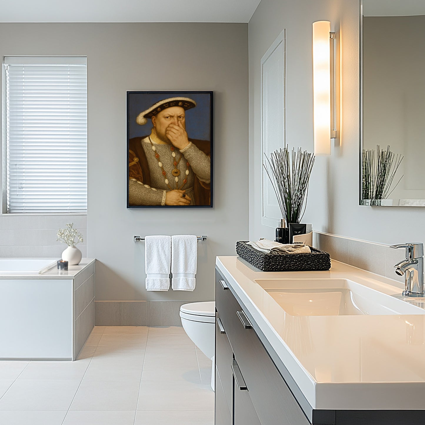 Funny Henry VIII Bathroom Poster – Quirky Restroom Wall Art, Parody Toilet Humor Decor, Unique Framed Gift for Home