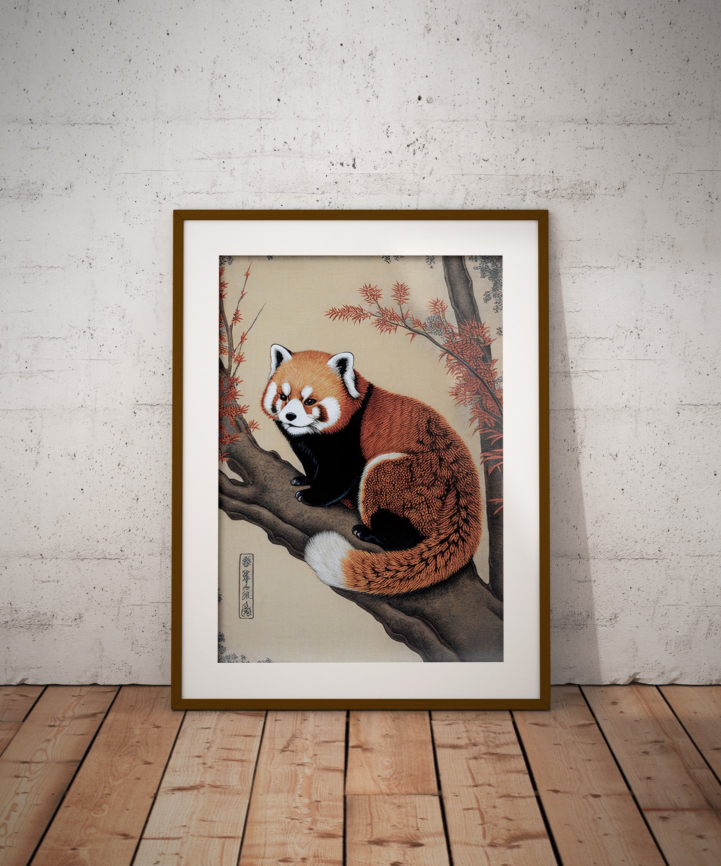 Japanese Red Panda Poster - Ukiyo-e Style Wall Art Illustration, Japan Print Decor, Red Panda Wall Decoration
