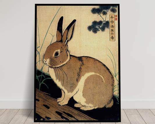 Japanese Ukiyo-e Rabbit Poster, Traditional Art Style Wall Decor, Japan Rabbit Illustration Print for Home