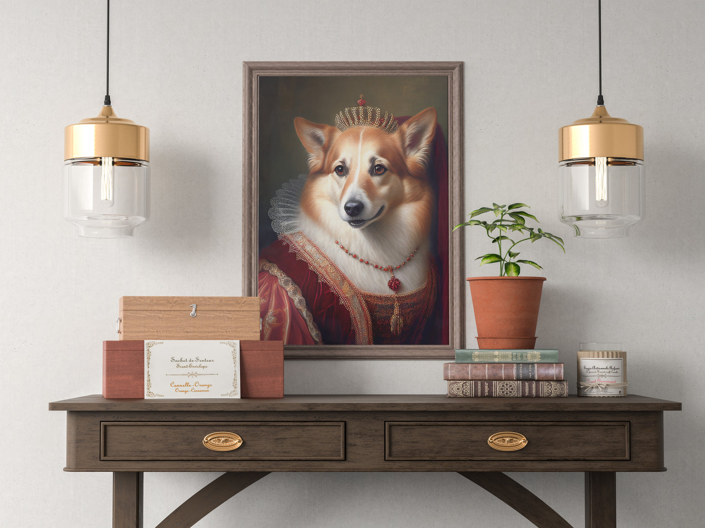 Baroque Style Corgi Portrait Poster | Noble Animal Wall Art Decoration | Dog Wall Poster for Framing