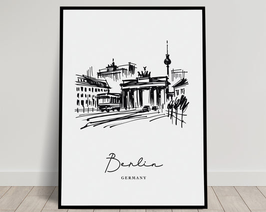 Affiche murale Poster Berlin Paysage Urbain Noir et Blanc, Art Déco Salon/Bureau, Cadeau Élégant Chambre