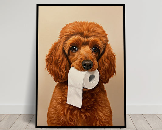 Poster chien caniche marrant pour toilettes – Affiche déco murale WC humoristique, idée cadeau original, encadrée ou non