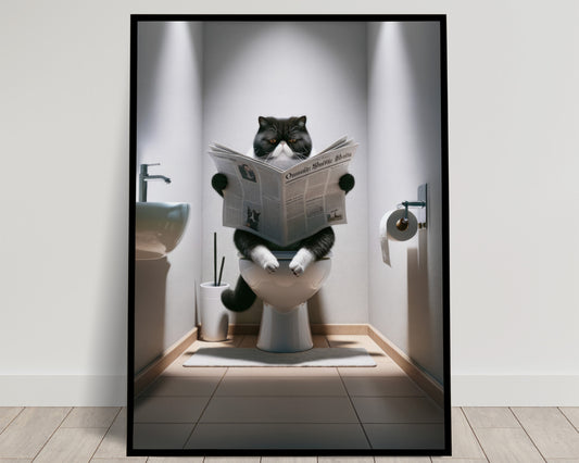 "Funny Exotic Shorthair Cat Bathroom Poster - Humorous Wall Art for WC, Gag Gift"