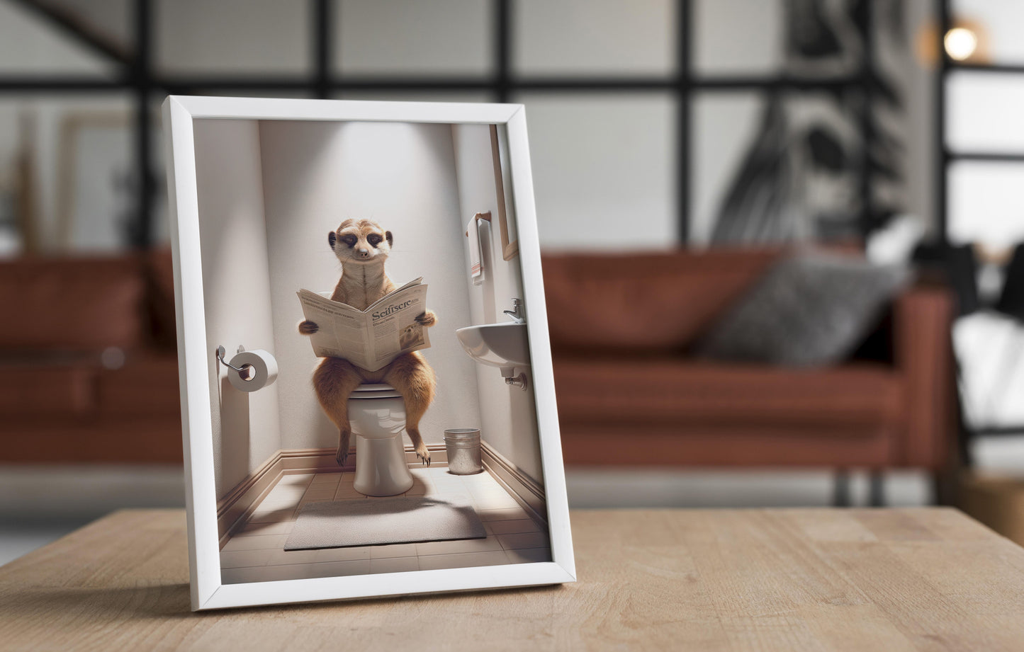 Humorous Meerkat Toilet Poster - Funny Bathroom Decor & Wall Art - Unique Gag Gift for WC