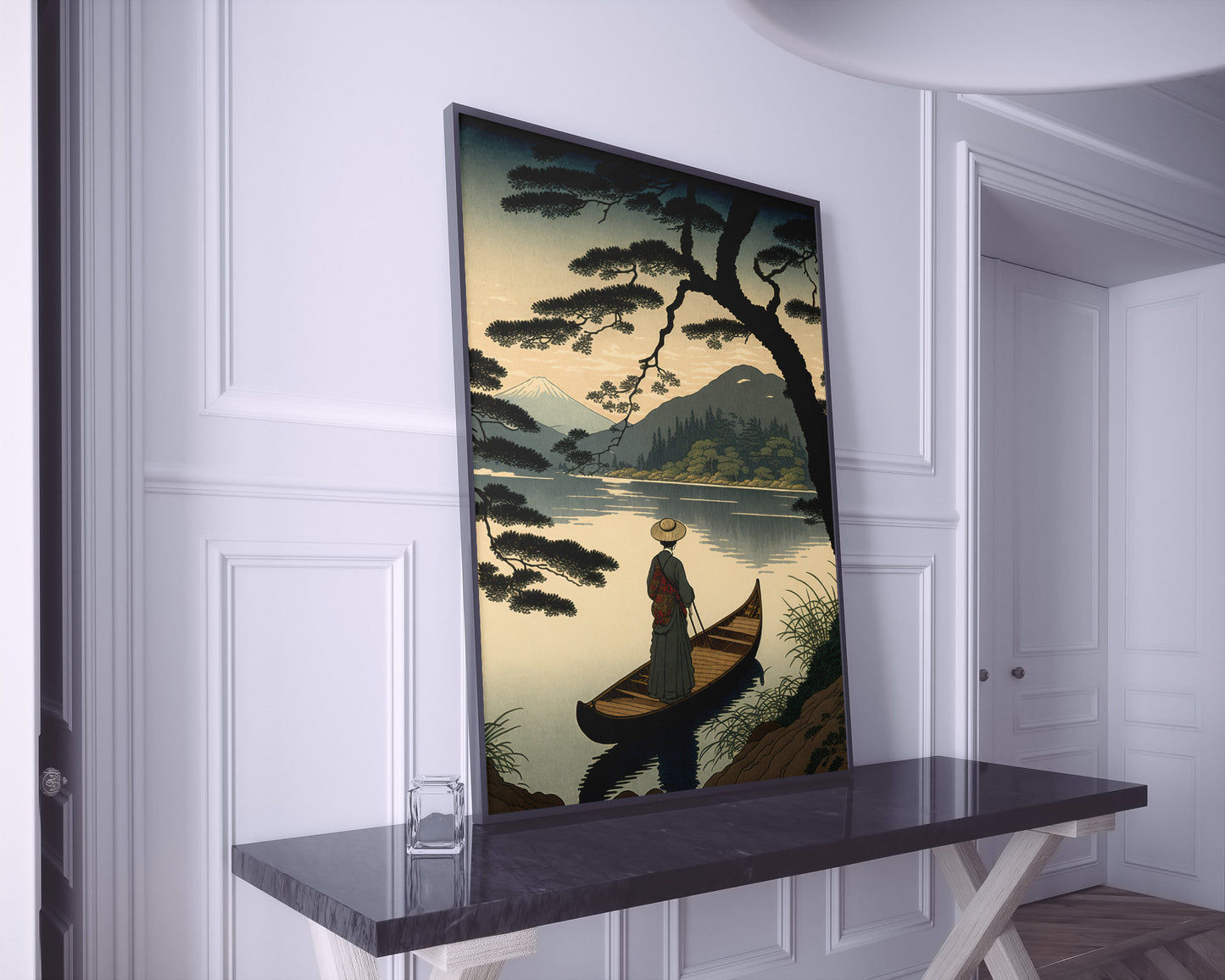 Japanese Lake Poster - Ukiyo-e Style Boat Ride Illustration, Traditional Japanese Art Print for Wall Decor